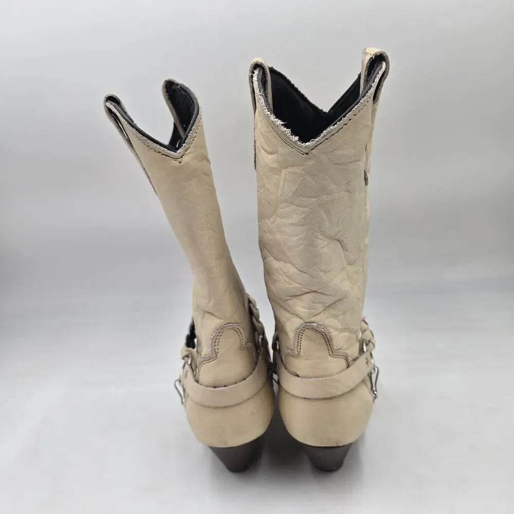 Womens Vintage Abilene Cowboy Boots US Size 6.5 M Cream Bone Harness